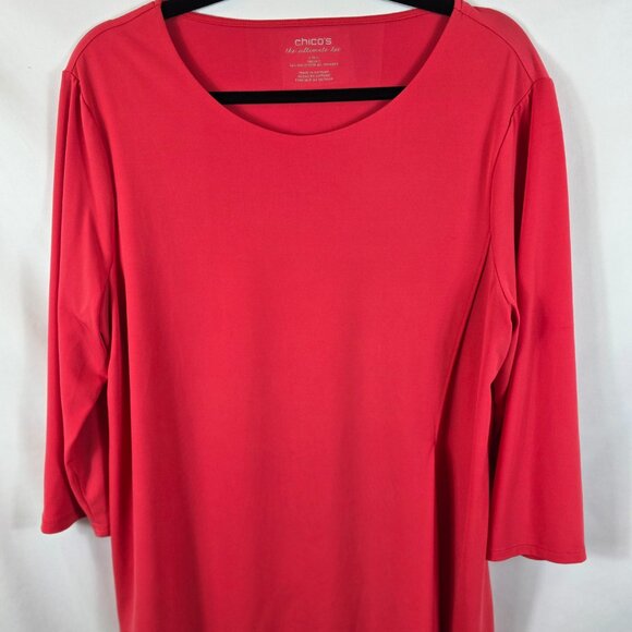 Chico's Size 2 Ultimate Tee Women's Size Large Dark Pink Asymmetrical Hem - Picture 3 of 12
